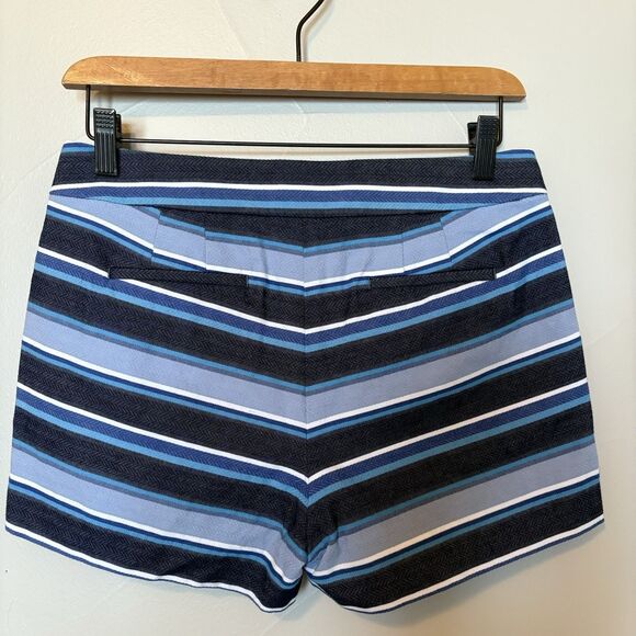 J Crew Blue Navy Striped Flat Front Chino Shorts Size 0, Low Rise Waist‎ 30” NEW - Picture 2 of 10